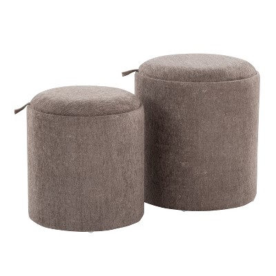 NicBex Nesting Ottomans  Set of 2 with Tray Top Fabric & Natural Wood, Brown