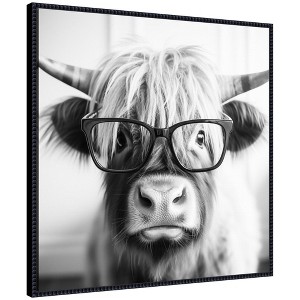 Kate & Laurel All Things Decor 30"x30" Sylvie Highland Cow in Reading Glasses Framed Canvas by The Creative Bunch Black - 1 of 4