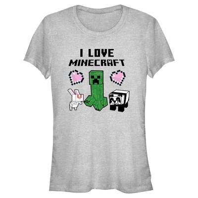 Juniors Womens Minecraft Love And Mobs T-shirt - Athletic Heather ...