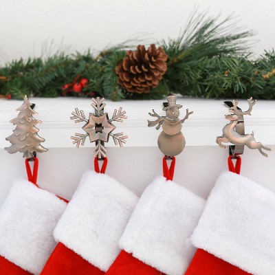 Bronze Christmas Stocking Holders with Festive Icons, 4-Pack