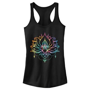 Juniors Womens Lost Gods Rainbow Lotus Flower Racerback Tank Top - 1 of 4