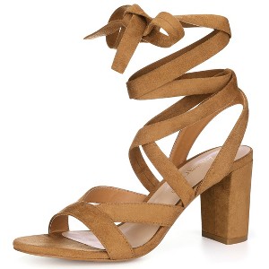 Allegra K Women's Open Toe Front Crisscross Chunky Heel Lace Ups Sandals - 1 of 4