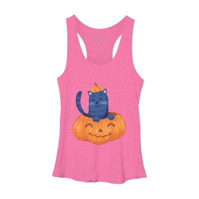 Women's Design By Humans Halloween Cat In A Pumpkin By wubbadub Racerback Tank Top