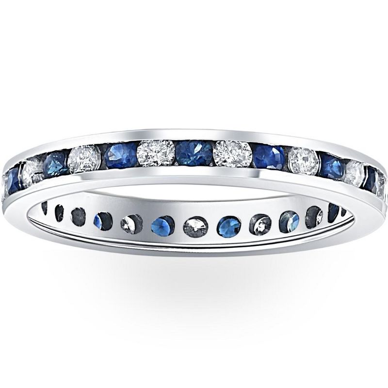 Pompeii3 1CT Blue Sapphire & Diamond Channel Set Eternity Wedding Ring 14K White Gold, 1 of 4