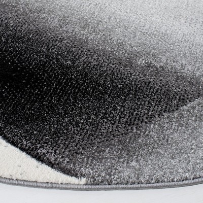 Round Grey and Orange Synthetic Non-Slip Stain-Resistant Rug