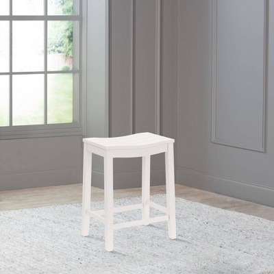 Coastal Charm White Wood Backless Saddle Counter Stool