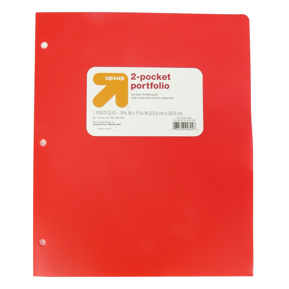 3 Pocket Plastic Folder Red - up & up™