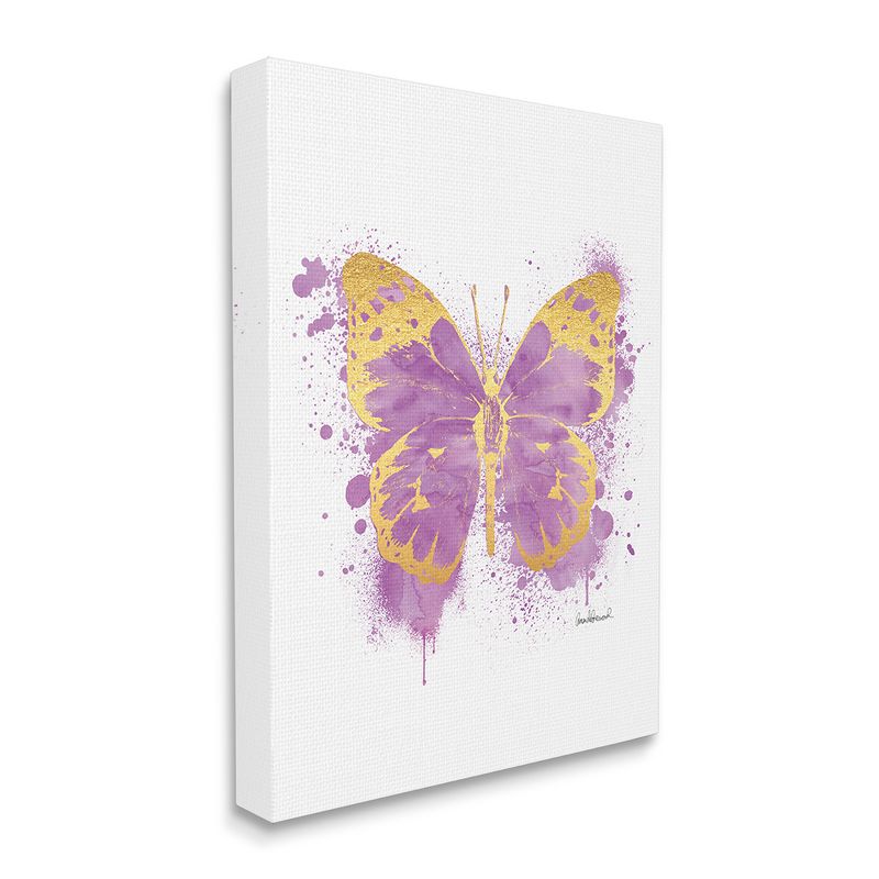 Stupell Industries Purple Butterfly Paint Splatter Glam Insect Gallery Wrapped Canvas Wall Art, 16 x 20, 1 of 5