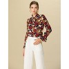 Allegra K Women's Floral Tie V Neck Chiffon Ruffle Trumpet Sleeve Blouse - 3 of 4