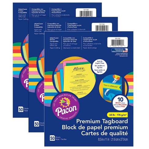 Pacon Premium Tagboard Assortment, 50 Sheets Per Pack, 3 Packs : Target