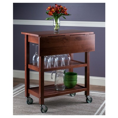 Transitional Walnut Kitchen Cart with Drop Leaf and Storage