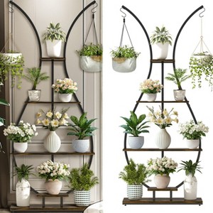 Artloge 5 Tier Tall Vase Shape Plant Stand Indoor Industrial Style Metal Wood Plant Shelf with Hanging Hooks for Home, Living Room, Balcony, Bedroom - 1 of 4