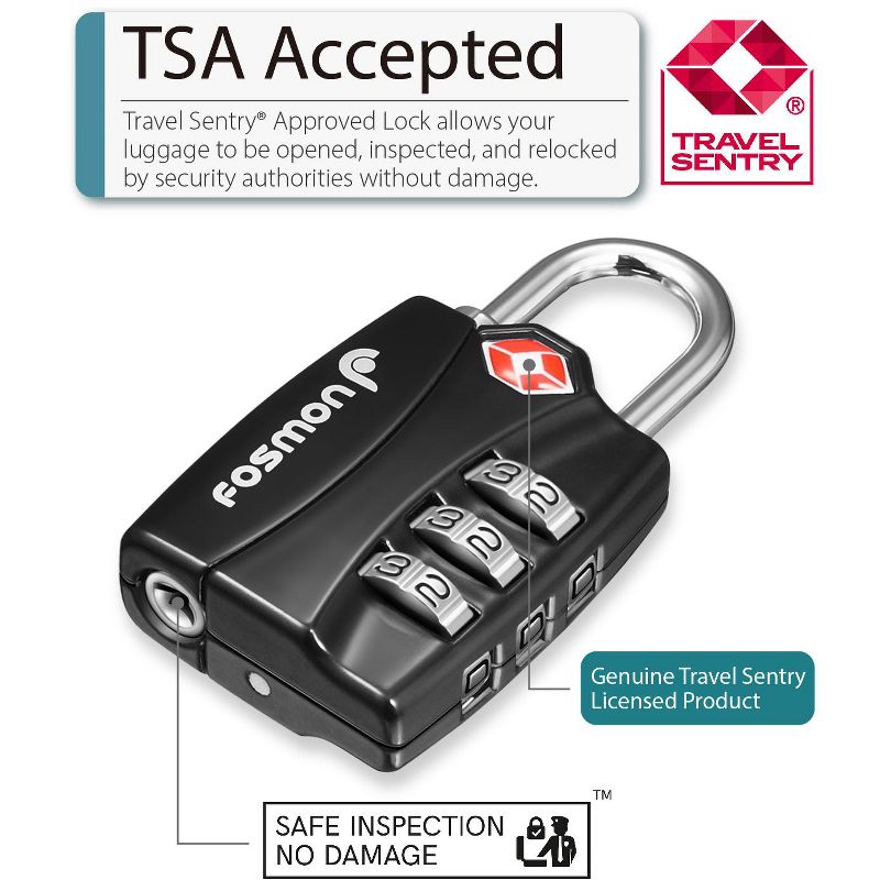 Fosmon TSA Accepted Luggage Lock with 3-Digit Combination and Open Alert Indicator, 3 of 5