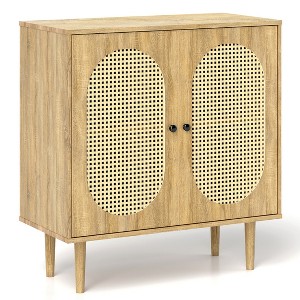 Skyzoo Sideboard Cabinet, Rattan Sideboard and Buffets with Storage for Kitchen Living Dining Room,Oak - 1 of 4