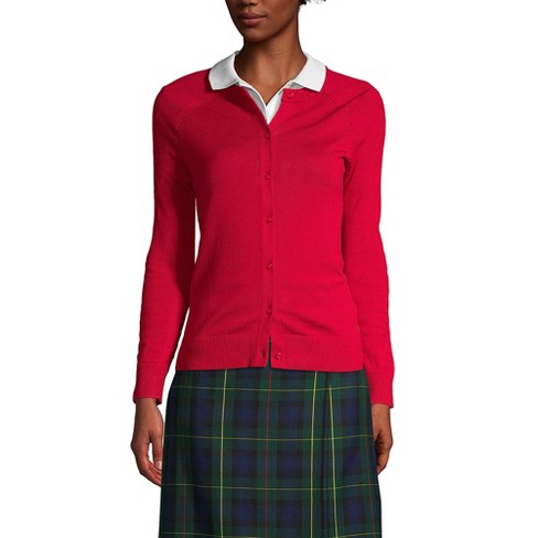 Lands End School Uniform Women s Cotton Modal Cardigan Sweater Medium Red