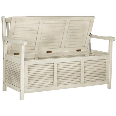 Distressed White Acacia Outdoor Storage Bench