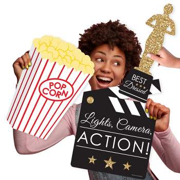 Big Dot of Happiness Red Carpet Hollywood - Popcorn, Award, and Clapboard Decorations - Movie Night Party Large Photo Props - 3 Pc
