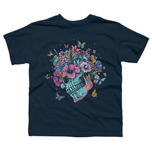 Boy's Design By Humans Floral Butterfly Skull Funny Halloween Costume Hippie Flower By JeilJersey T-Shirt - 1 of 3