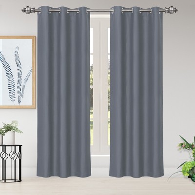 2 Pcs 42 x 84 Inch Solid Blockout Thermal Insulated Grommet Curtain Panels Gray - PiccoCasa