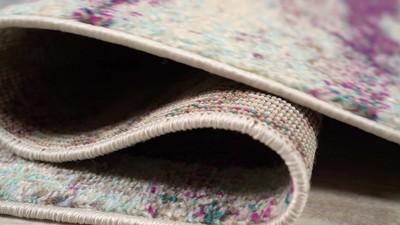 Cream and Blue Abstract Brushstroke 5x8 Area Rug