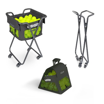 Black Steel Portable Pickleball and Tennis Ball Caddy with Wheels