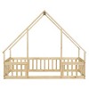 Okak Twin/Full Size House-Style Bed Frame with Fence Guardrails,Modern Floor Bed for Toddlers/Kids Bedroom - 2 of 4