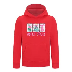 Everyday Kids Christmas Collection Holly Jolly Girls Pullover Hoodie – Pink Holiday Sweatshirt - 1 of 4