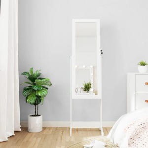 vidaXL Mirror Jewellery Cabinet with LED Lights Free Standing White - 1 of 4