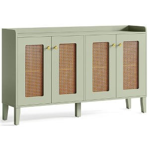 Resenkos Sideboard Buffet, Kitchen Storage Cabinet,59" Sideboard Buffet, Rattan Wood Storage Cabinet with Storage Shelves,Green - 1 of 3