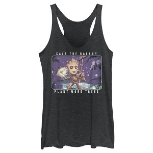 Women's Marvel Groot Save the Galaxy Plant More Trees Racerback Tank Top - 1 of 4