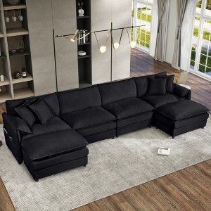 Oversized 143.31" Chenille Upholstery Modular U-Shaped Cloud Sectional Sofa, 6-Piece DIY Combination Couch - 1 of 4