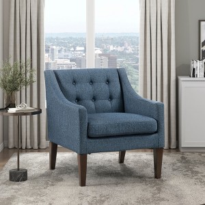 Fabric Upholstery Accent Chair with Button-Tufted Back, Foam Cushions, Reversible Seat and Brown Wood Legs - 1 of 4