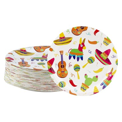 80 Pack Fiesta Paper Plates, Cinco de Mayo, Mexican Party Decorations (9 In)