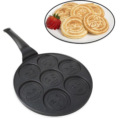 Good Cooking Non-Stick Emoji Smiley Face Pancake Pan w 7 Fun Mini Faces- Large Skillet Griddle Stovetop Makers- Christmas Gift for Kids & Emoji Lovers