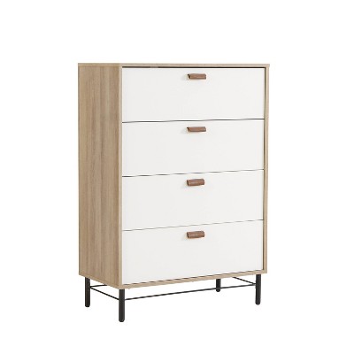 Sky Oak and White 4-Drawer Vertical Chest with Soft Close