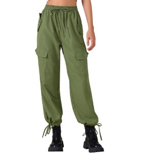 INSPIRE CHIC Women's High Waist Elastic Drawstring Casual Wide Leg Cargo Pants with Pockets - 1 of 4