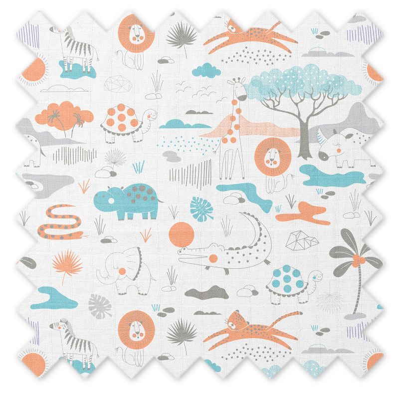 Jungle Safari Boys Aqua/Orange 2 pack Muslin Swaddling Blanket, 5 of 9