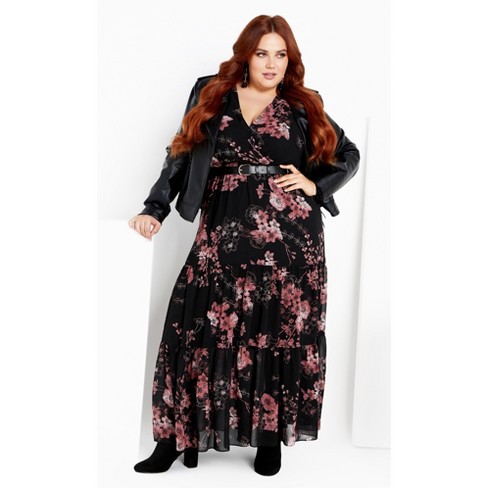 CITY CHIC | Women's Plus Size Katalina Floral Maxi Dress - black - 16W