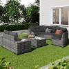 Outdoor 8-Pieces Sectional Sofa Set, Half-Moon Sofa with Glass Tabletop, PE Rattan Sofa with Steel Frame and Removable Cushions–Cuddlewood - 2 of 4