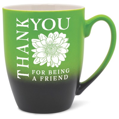 Elanze Designs Thank You For Being A Friend Two Toned Ombre Matte Green and Black 12 ounce Ceramic Stoneware Coffee Cup Mug