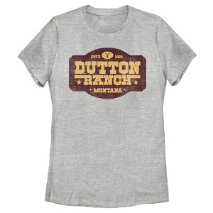 Women's Yellowstone Distressed Dutton Ranch Montana Est 1886 Logo T-Shirt - 1 of 4