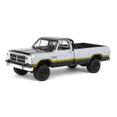 Greenlight 1/64 Silver & Black 1992 Dodge Ram 1st Generation Lifted Pickup Truck Outback Toys Exclusive 51385-B