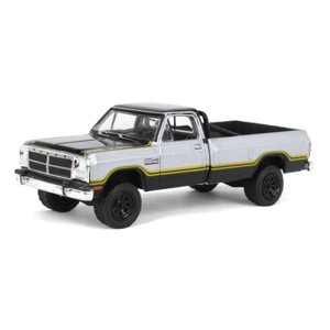 Greenlight 1/64 Silver & Black 1992 Dodge Ram 1st Generation Lifted Pickup Truck Outback Toys Exclusive 51385-B - 1 of 4