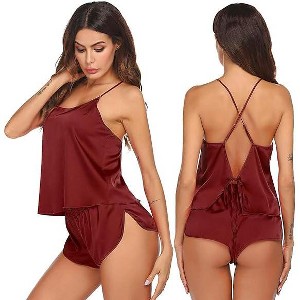 Ekouaer Silk Pajamas Set for Women Satin Backless Lingerie Pjs Cami Top and Shorts Nightwear - 1 of 4