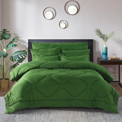 Evo Bytes 8 PCS Modern Comforter Bedding Set with Sheets All-Season Bed in a Bag-Green
