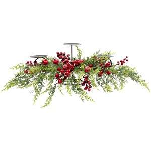 Northlight Apples and Berries Triple Pillar Christmas Candle Holder - 36" - Green and Red - 1 of 4