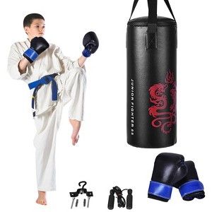 Gymax 5 Pieces Kids Punching Bag Set Hanging Punching Set w/ Boxing Gloves Skipping Rope Carrying Bag & Hook 22 lbs Boxing Set for Fitness & Training - 1 of 4