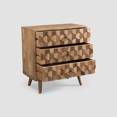 Poppy Mid-Century Mango Wood 3-Drawer Chest with 3D Weave