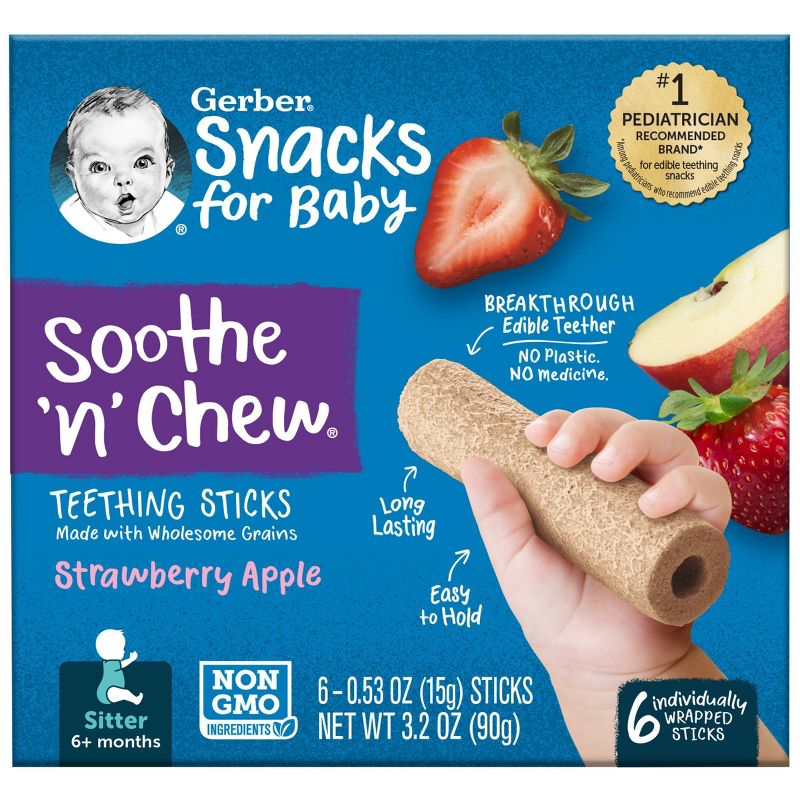 Gerber Baby Soothe N Chew Teething Sticks - Strawberry and Apple - 3.2oz, 1 of 10