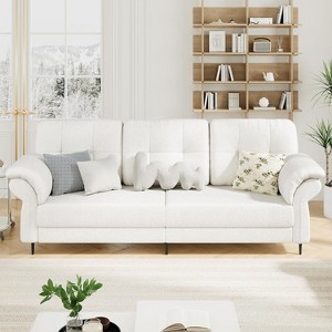 Acekool 84" Living Room Sofa, Curved Armrests with Removable Pillows and Side Pockets, Teddy Wool Couch for Modern Home - 1 of 4